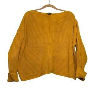 Loose Knit Sweater Womens Size S Mustard Yellow Boat Neck Oversized Pullover Top